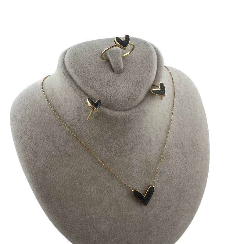 سرویس طلا قلب مینای دودی FS002